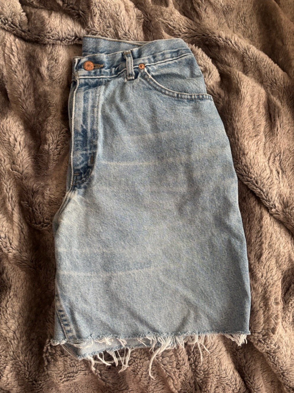 Light Wash Denim Shorts with Raw Hem